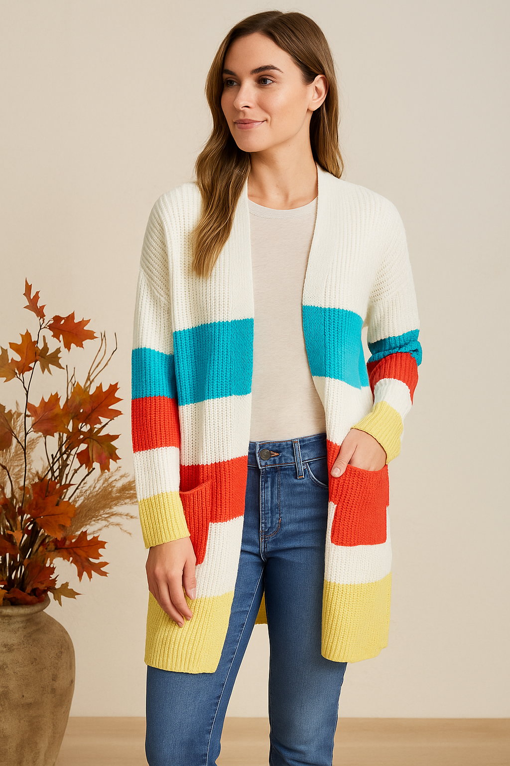 Color Block Knit Cardigan