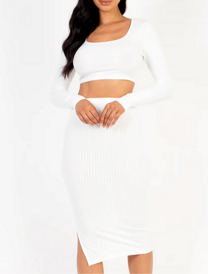 Ribbed Long Sleeve Top & Skirt Set