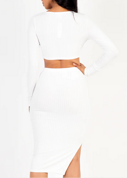 Ribbed Long Sleeve Top & Skirt Set