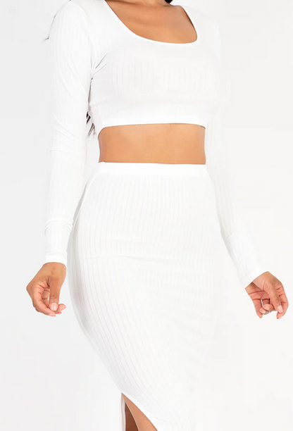 Ribbed Long Sleeve Top & Skirt Set