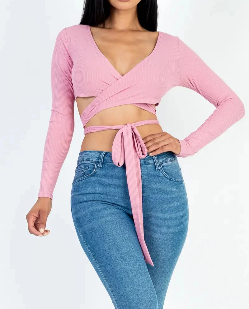Ribbed Cross Wrap Crop Top