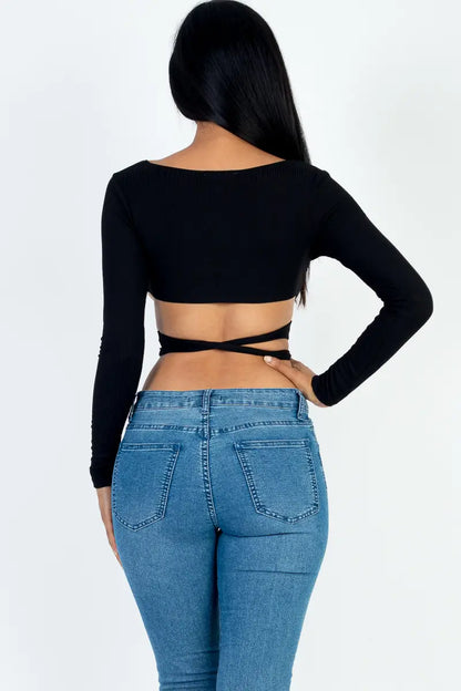 Ribbed Cross Wrap Crop Top
