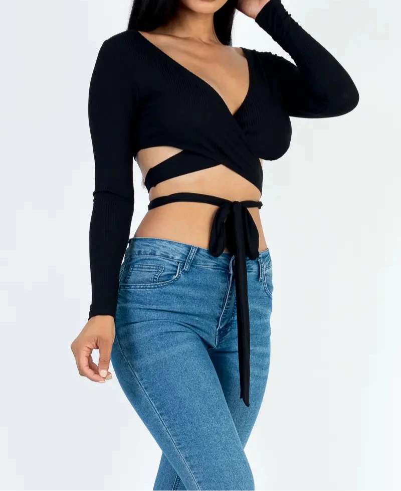 Ribbed Cross Wrap Crop Top