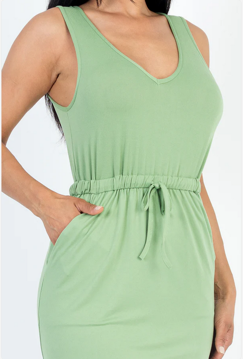 Drawstring Sleeveless Midi Dress
