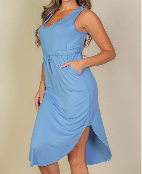 Drawstring Sleeveless Midi Dress