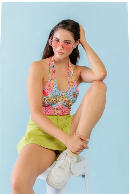 Floral Print Sleeveless Bodysuit