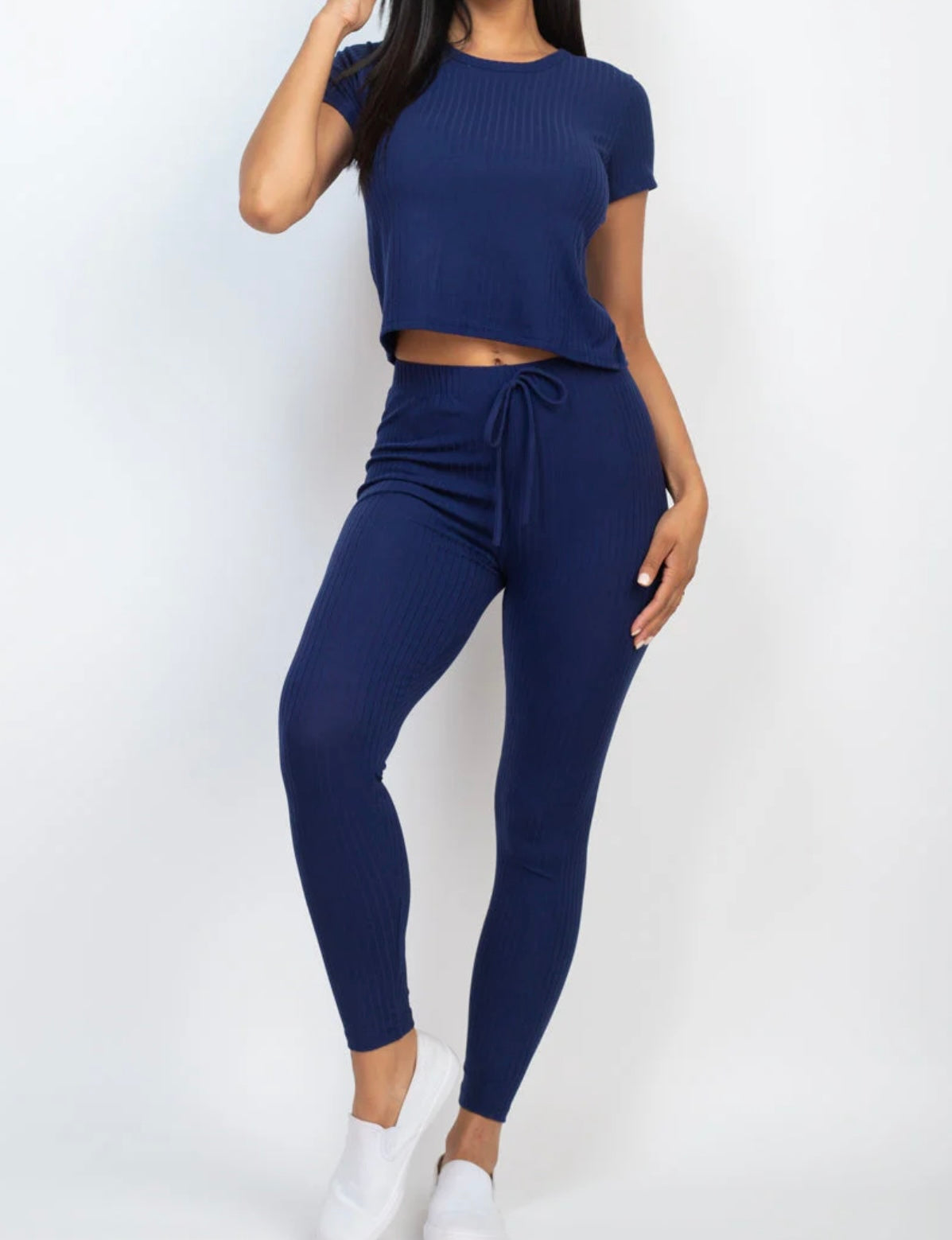 Ribbed Short Sleeve Top & Leggings Set