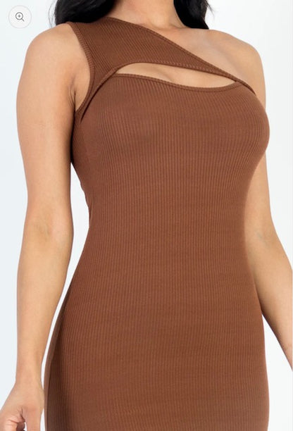 Ribbed One Shoulder Bodycon Dress