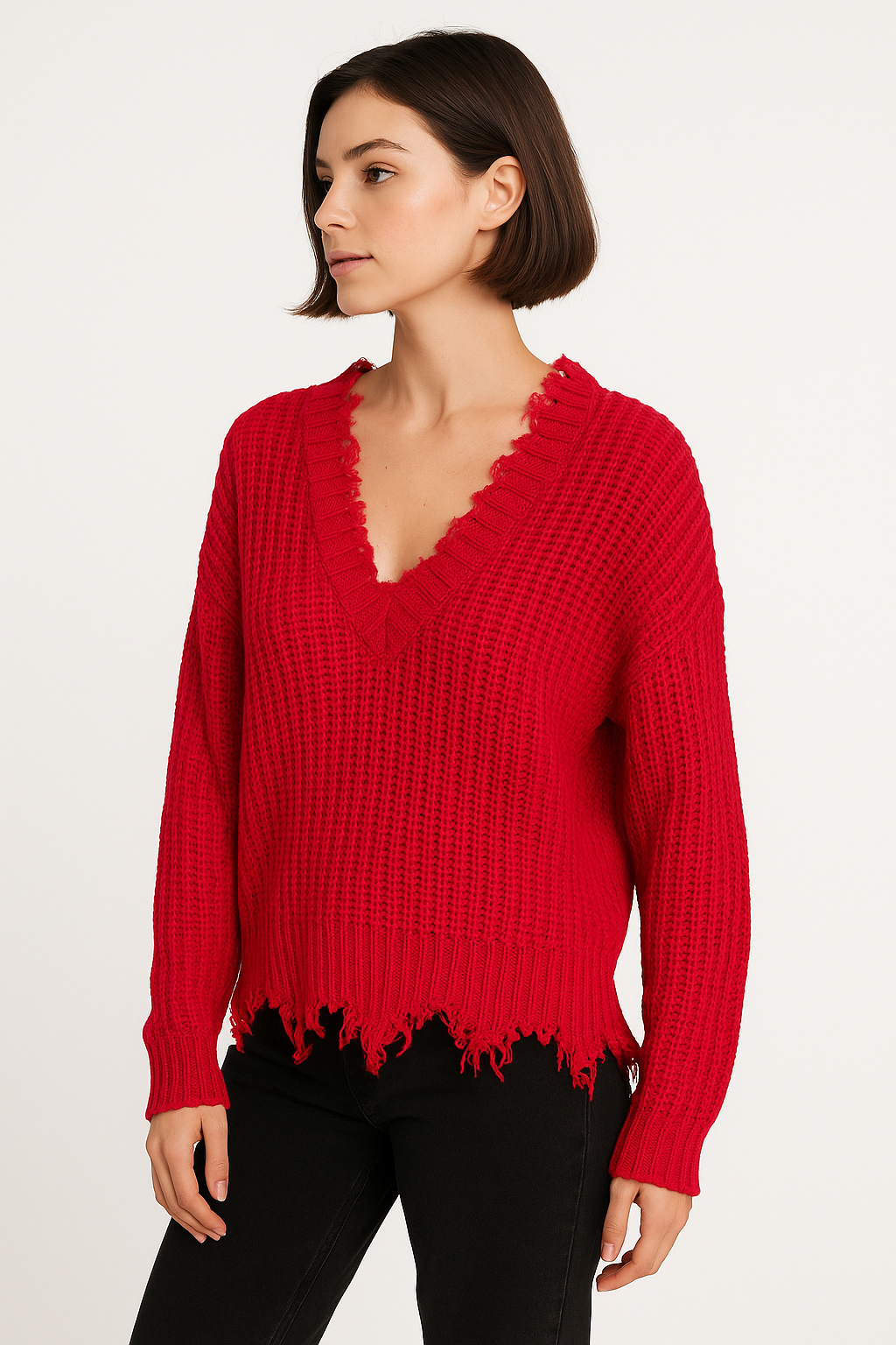Distressed Red Knit Sweater