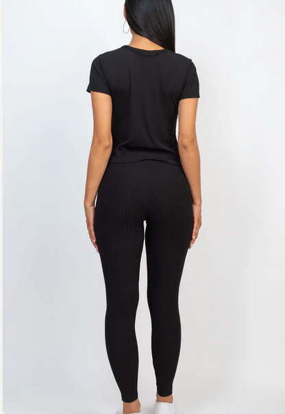 Ribbed Short Sleeve Top & Leggings Set