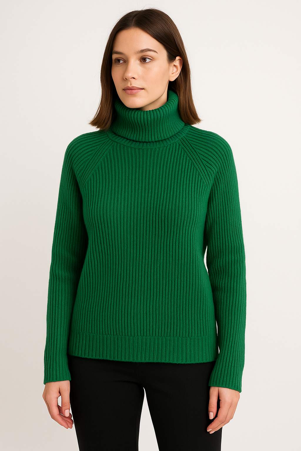 Emerald Green Ribbed Turtleneck Sweater