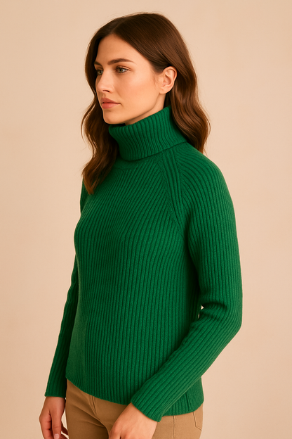 Emerald Green Ribbed Turtleneck Sweater