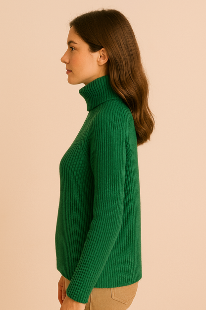 Emerald Green Ribbed Turtleneck Sweater