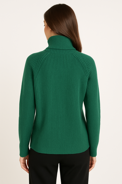 Emerald Green Ribbed Turtleneck Sweater