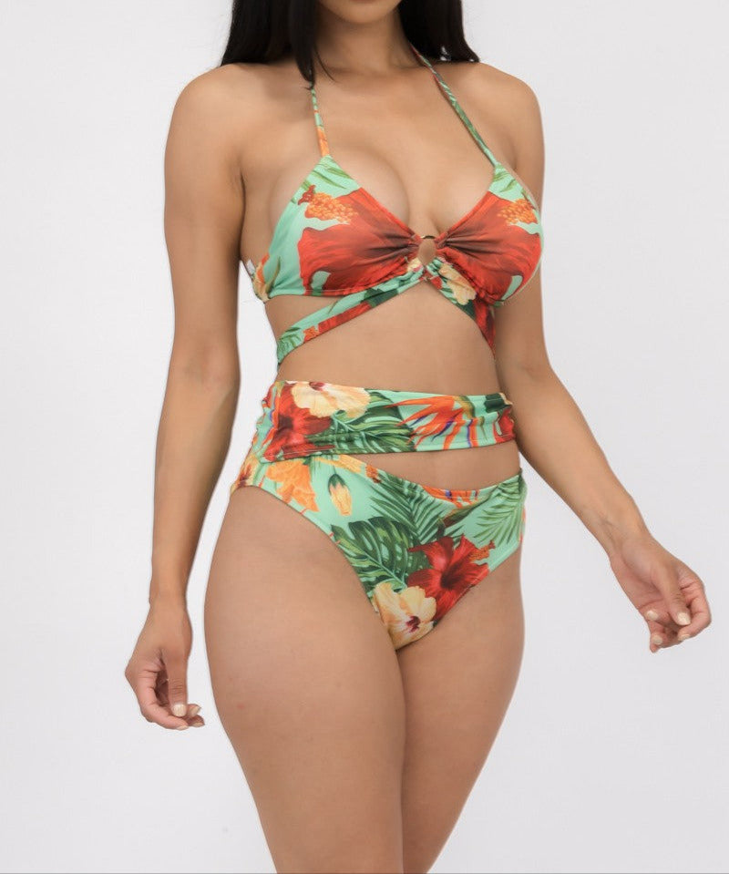 Tropical Floral Print Bikini Set