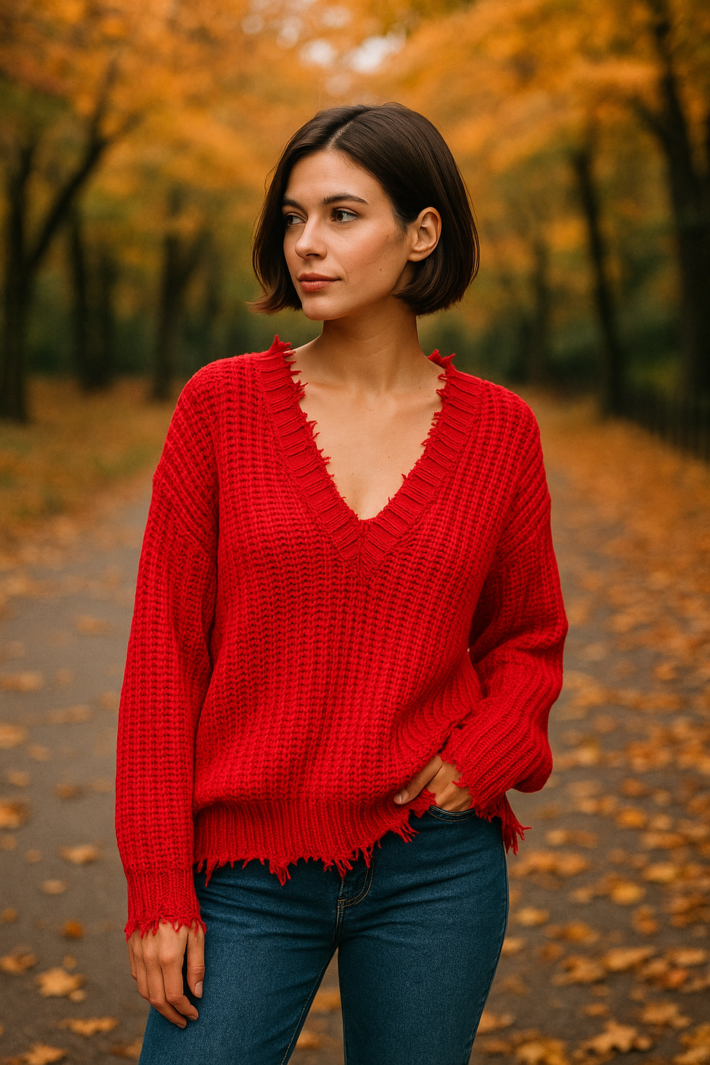 Distressed Red Knit Sweater