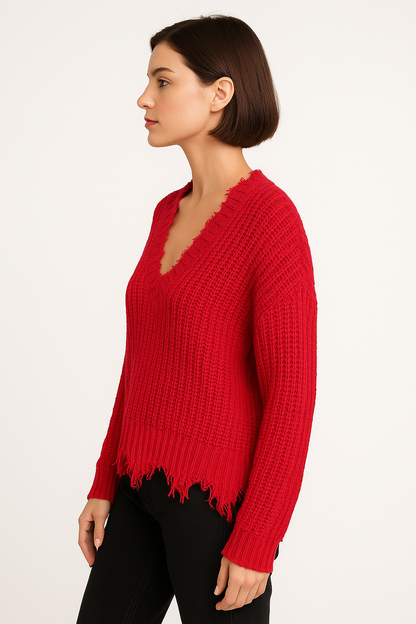 Distressed Red Knit Sweater
