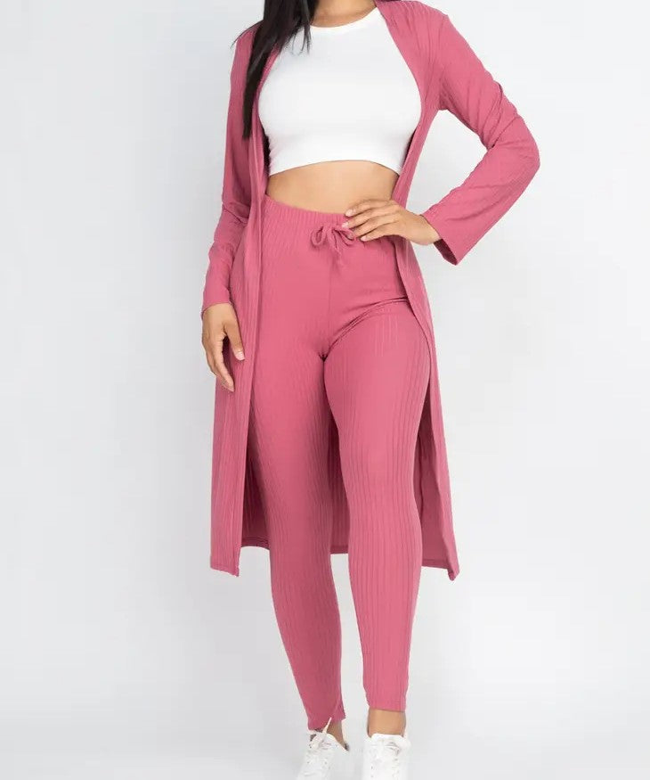 Ribbed Cardigan & Leggings Set