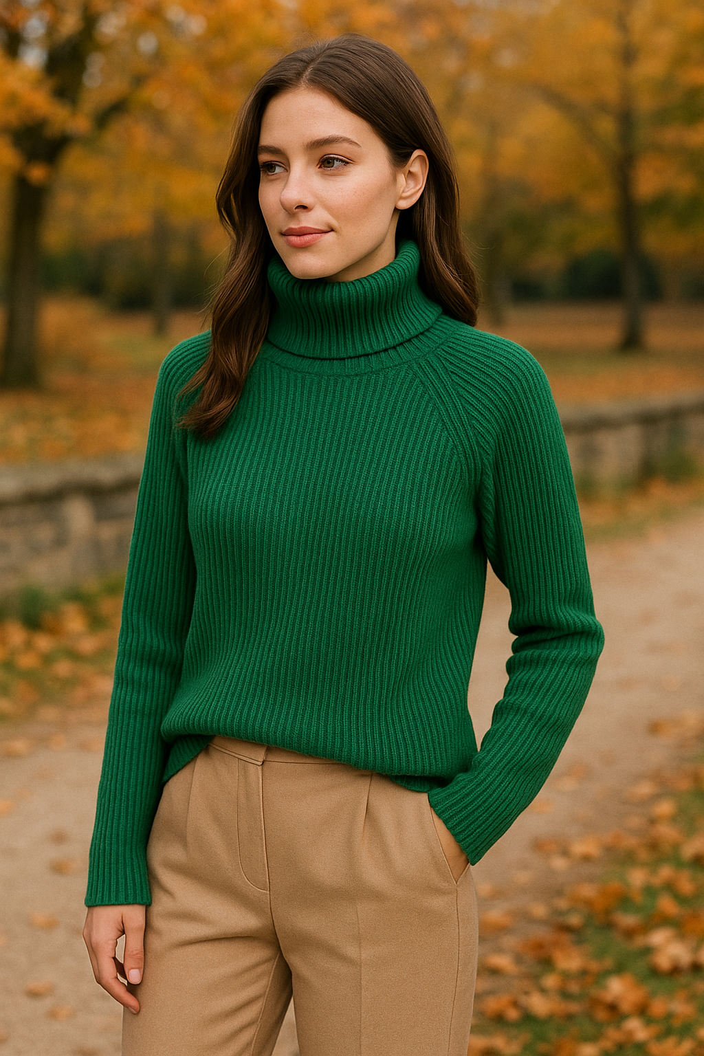 Emerald Green Ribbed Turtleneck Sweater