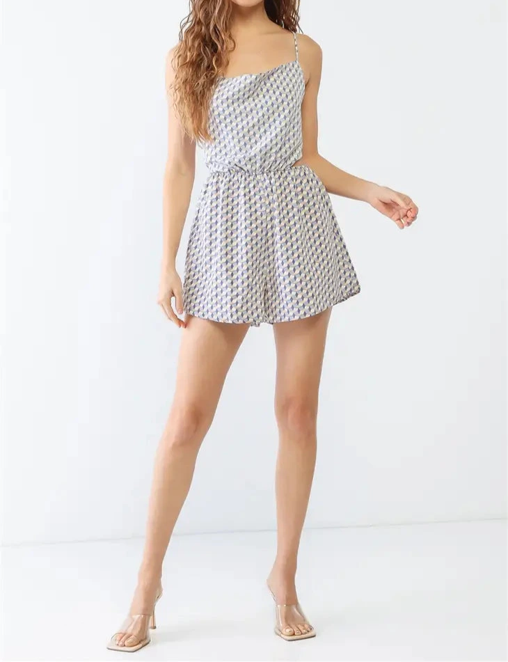 Geo Print Criss-Cross Back Romper
