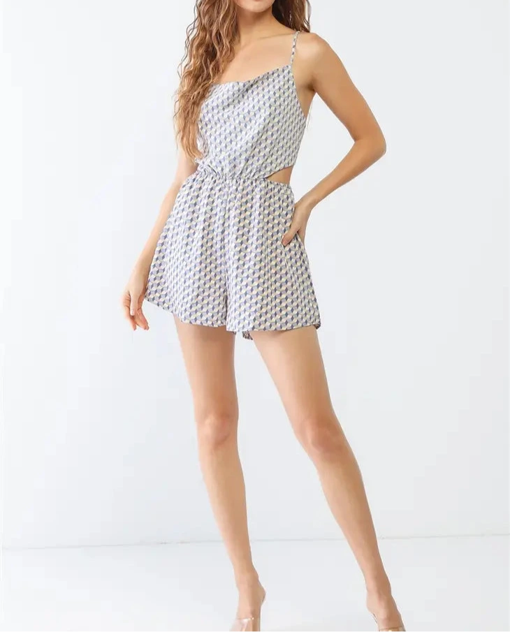 Geo Print Criss-Cross Back Romper