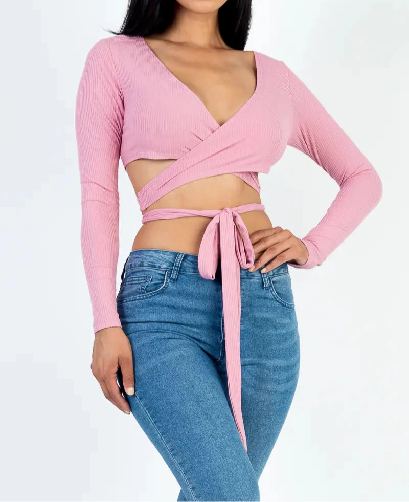 Ribbed Cross Wrap Crop Top