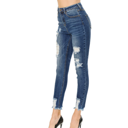DENIM ANKLE SKINNY WITH HEM DESTRUCTION