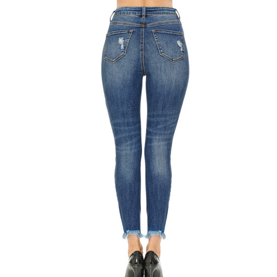 DENIM ANKLE SKINNY WITH HEM DESTRUCTION