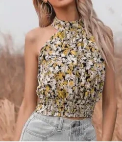Floral Print Halter Crop Top