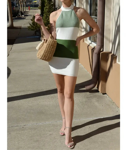 Stripe Print Halter Sweater Dress