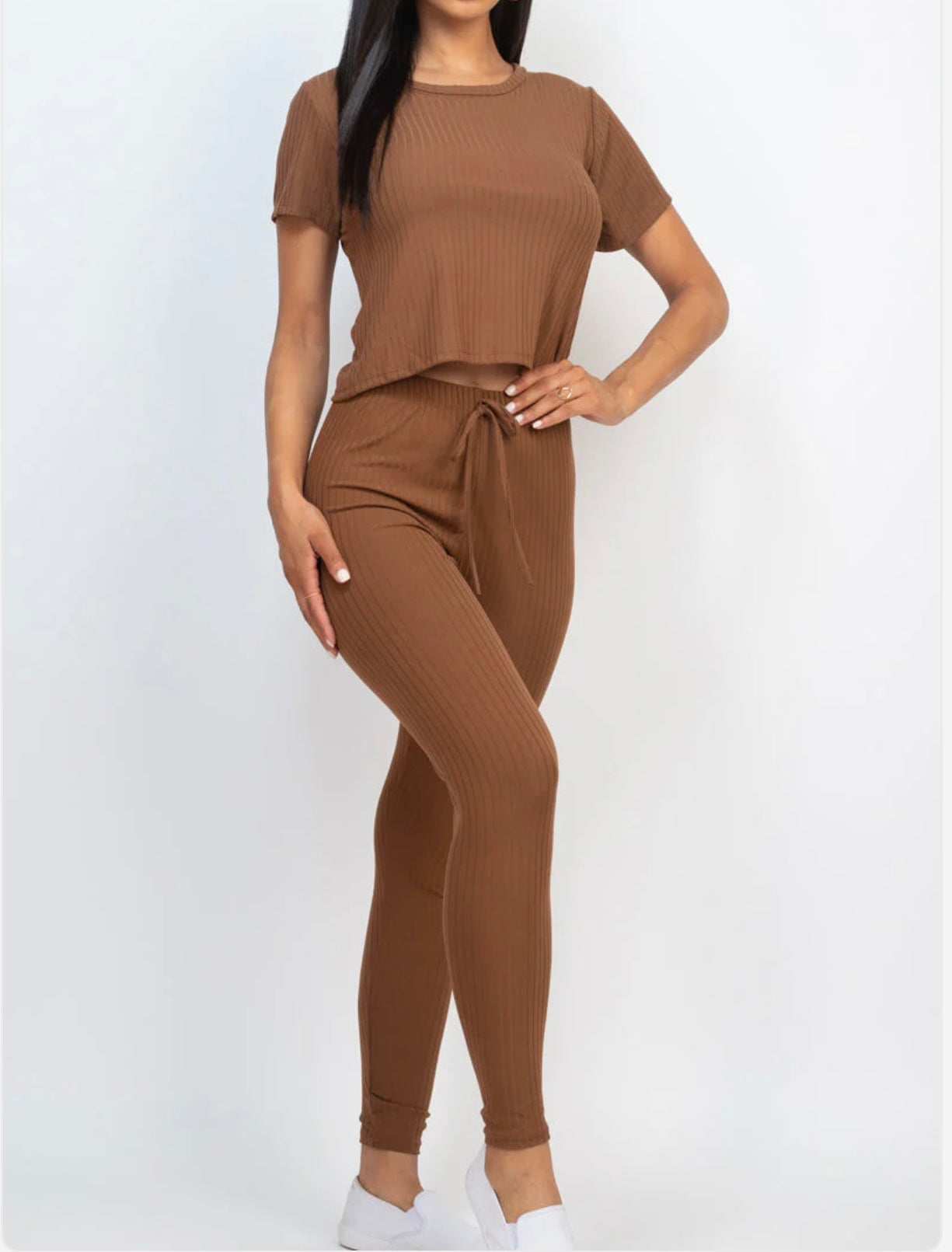 Ribbed Short Sleeve Top & Leggings Set