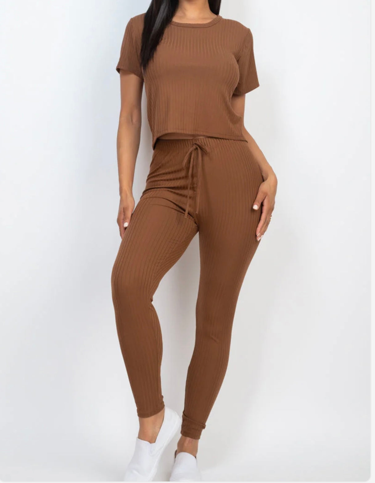 Ribbed Short Sleeve Top & Leggings Set