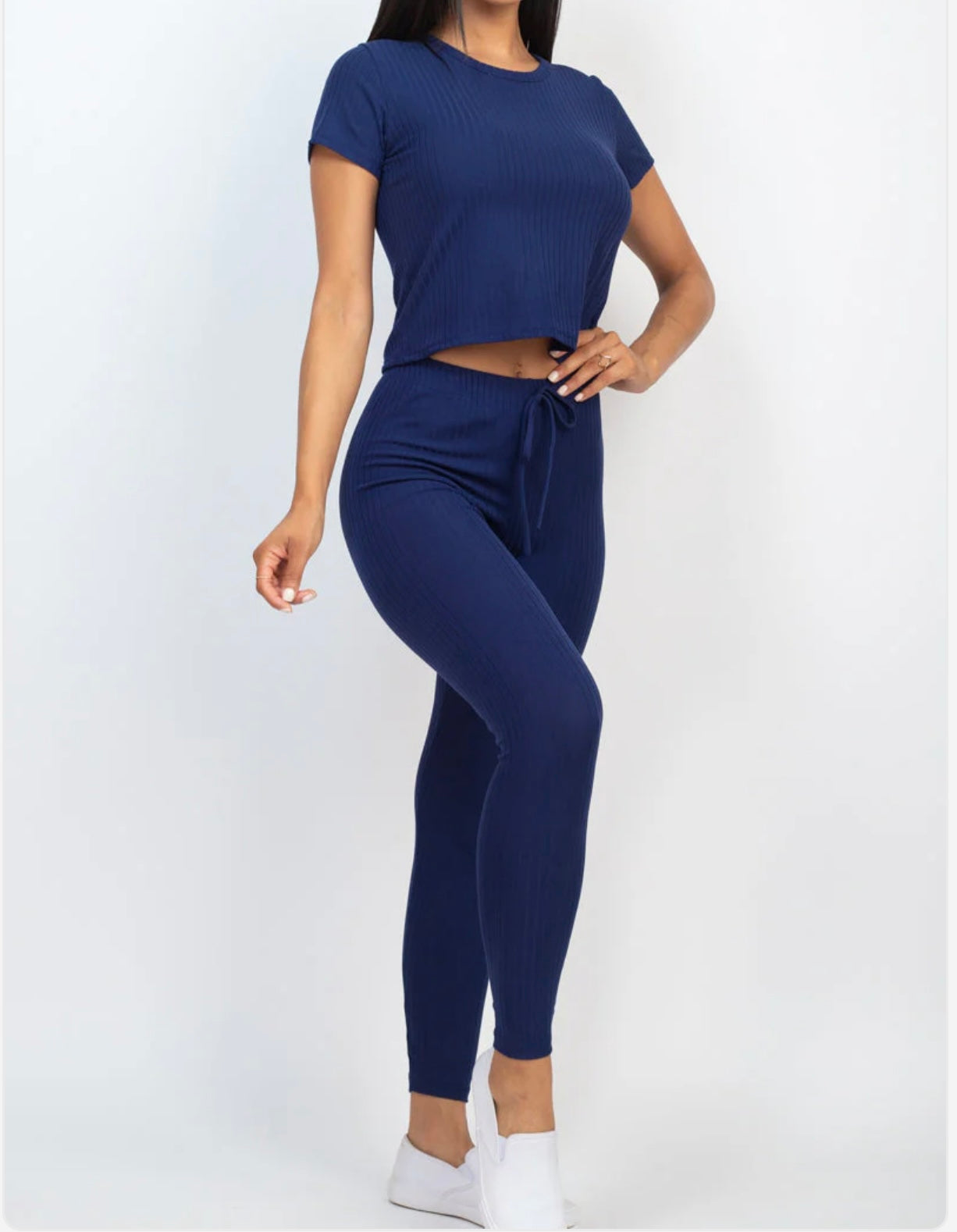 Ribbed Short Sleeve Top & Leggings Set