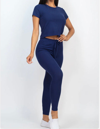 Ribbed Short Sleeve Top & Leggings Set