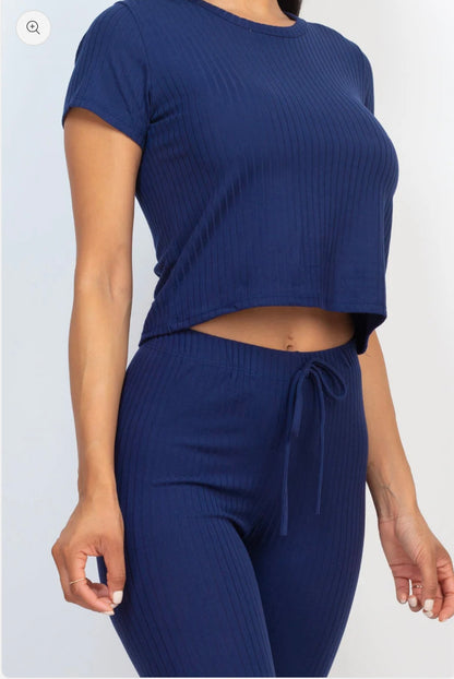 Ribbed Short Sleeve Top & Leggings Set