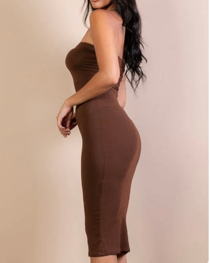 Strapless Tube Bodycon Midi Dress