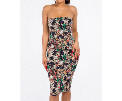 Tropical Tube Midi Dress