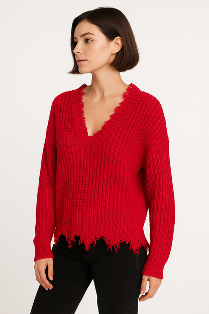 Distressed Red Knit Sweater