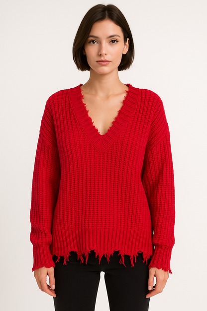 Distressed Red Knit Sweater
